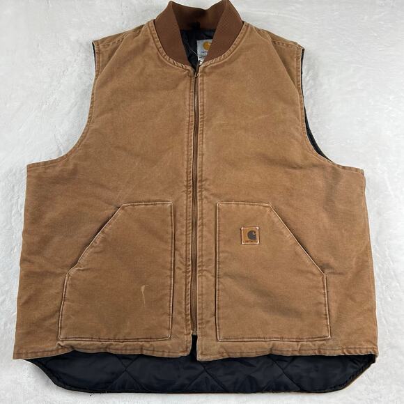 Carhartt Arctic Vest Workwear men's SZ 2XLT duck canvas Brown Quilted Lined Y2K